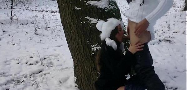  Horny and romantic couple sex on a cold snowy day